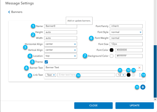 Banner properties and options Banner properties and options